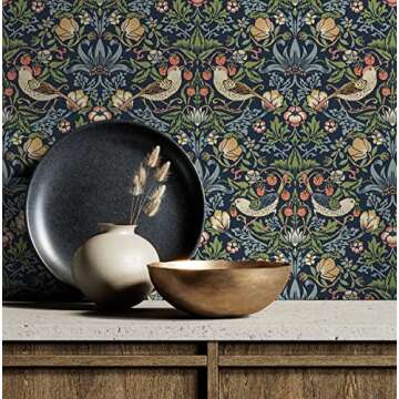 NextWall Aves Garden Peel and Stick Wallpaper Midnight Blue