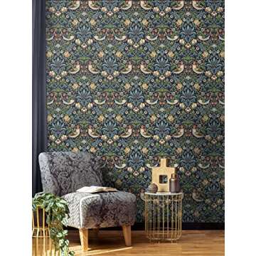 NextWall Aves Garden Peel and Stick Wallpaper Midnight Blue