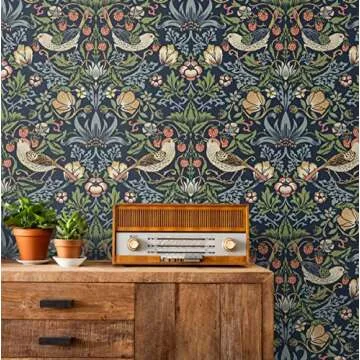NextWall Aves Garden Peel and Stick Wallpaper Midnight Blue