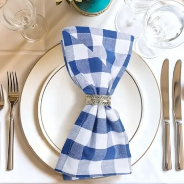 Urban Villa Dinner Napkins Buffalo Checks Plaid Cloth Napkins Set of 12 Blue/White Color Checks 100% Cotton Dinner Napkins Size 20x20 Inches Cloth Napkins Hotel Quality Dinner Napkins