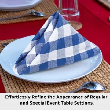 Urban Villa Dinner Napkins Buffalo Checks Plaid Cloth Napkins Set of 12 Blue/White Color Checks 100% Cotton Dinner Napkins Size 20x20 Inches Cloth Napkins Hotel Quality Dinner Napkins