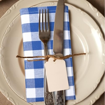 Urban Villa Dinner Napkins Buffalo Checks Plaid Cloth Napkins Set of 12 Blue/White Color Checks 100% Cotton Dinner Napkins Size 20x20 Inches Cloth Napkins Hotel Quality Dinner Napkins