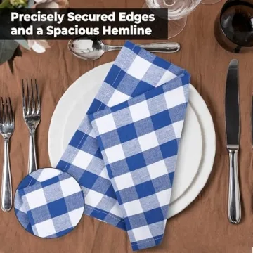 Urban Villa Dinner Napkins Buffalo Checks Plaid Cloth Napkins Set of 12 Blue/White Color Checks 100% Cotton Dinner Napkins Size 20x20 Inches Cloth Napkins Hotel Quality Dinner Napkins
