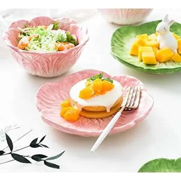 7.5 Inches Cabbage Series Cartoon Ceramic Dinner Plate(Set of 2)-Pink/Green