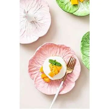 7.5 Inches Cabbage Series Cartoon Ceramic Dinner Plate(Set of 2)-Pink/Green