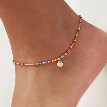 Boho Beaded Anklet Bracelet - Colorful Shell Foot Jewelry for Women