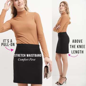 Rekucci Women's Ease Into Comfort Above The Knee Stretch Pencil Skirt (Small, Mauve)