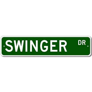 Personalized Green Metal Sign - Last Name Drive Street Swinger Wall Decor 4×18-Inch