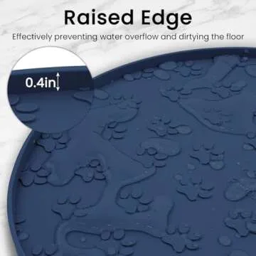 Ptlom Silicone Pet Placemat for Dogs and Cats, Waterproof Non-Slip Pet Feeding Bowl Mats for Food Water, Small Medium Tray High-Lips Edge Mat Prevents Messes from Spilling to Floor, Navy Blue, 2pcs