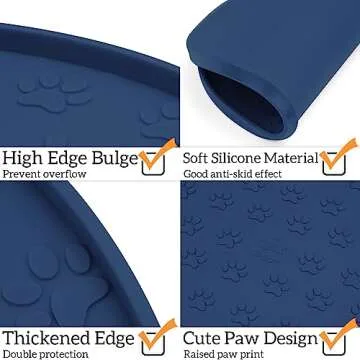 Ptlom Silicone Pet Placemat for Dogs and Cats, Waterproof Non-Slip Pet Feeding Bowl Mats for Food Water, Small Medium Tray High-Lips Edge Mat Prevents Messes from Spilling to Floor, Navy Blue, 2pcs