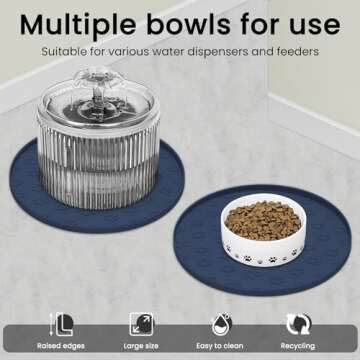 Ptlom Silicone Pet Placemat for Dogs and Cats, Waterproof Non-Slip Pet Feeding Bowl Mats for Food Water, Small Medium Tray High-Lips Edge Mat Prevents Messes from Spilling to Floor, Navy Blue, 2pcs