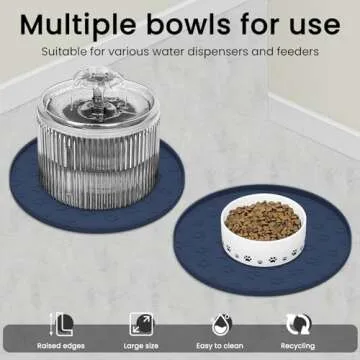 Ptlom Silicone Pet Placemat for Dogs and Cats, Waterproof Non-Slip Pet Feeding Bowl Mats for Food Water, Small Medium Tray High-Lips Edge Mat Prevents Messes from Spilling to Floor, Navy Blue, 2pcs