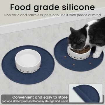 Ptlom Silicone Pet Placemat for Dogs and Cats, Waterproof Non-Slip Pet Feeding Bowl Mats for Food Water, Small Medium Tray High-Lips Edge Mat Prevents Messes from Spilling to Floor, Navy Blue, 2pcs