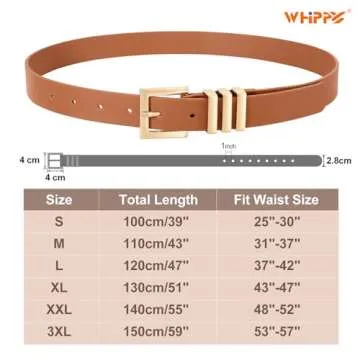 WHIPPY 2 Pack Women's Leather Belts Fashion Square Gold Buckle Ladies Belt for Jeans Pants Dress Black+Brown S