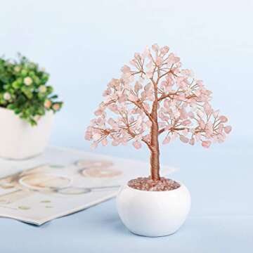 CrystalTears Rose Quartz Crystal Money Tree – Feng Shui Gift for Home Décor