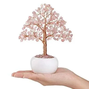 Rose Quartz Crystal Money Tree for Good Luck Gifts