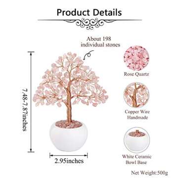 Rose Quartz Crystal Money Tree for Good Luck Gifts