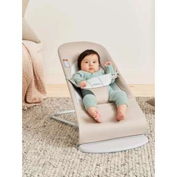 BabyBjörn Bouncer Balance Soft, Beige/Gray, Woven/Jersey | 2-in-1 Adjustable Baby Bouncer Seat and ...