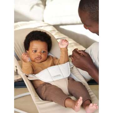 BabyBjörn Bouncer Balance Soft, Beige/Gray, Woven/Jersey | 2-in-1 Adjustable Baby Bouncer Seat and Toddler Chair, Newborn to Toddler (8-29 lbs), 4 Positions, Lightweight & Portable