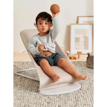 BabyBjörn Bouncer Balance Soft, Beige/Gray, Woven/Jersey | 2-in-1 Adjustable Baby Bouncer Seat and Toddler Chair, Newborn to Toddler (8-29 lbs), 4 Positions, Lightweight & Portable