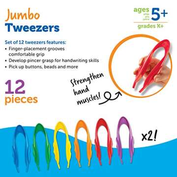 Learning Resources Jumbo Tweezers Set for Kids Fine Motor Skills