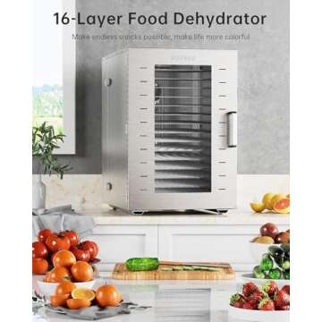 ROVRAk Commercial Dehydrator Machine, 16-Tray Food Dehydrator for Jerky, Fruit, Meat, Herbs, Adjustable Timer, Temperature Control, Overheat Protection (67 Recipes)