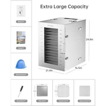 ROVRAk Commercial Dehydrator Machine, 16-Tray Food Dehydrator for Jerky, Fruit, Meat, Herbs, Adjustable Timer, Temperature Control, Overheat Protection (67 Recipes)