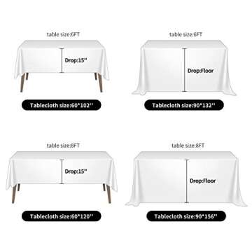 Ascoza 2pack 60x102 Inch White Rectangular Tablecloth 6 Feet Table Cloth in Polyester Fabric for Wedding/Banquet/Restaurant/Parties