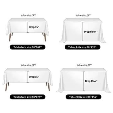 Ascoza 2pack 60x102 Inch White Rectangular Tablecloth 6 Feet Table Cloth in Polyester Fabric for Wedding/Banquet/Restaurant/Parties