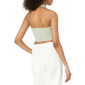 The Drop Women's Greta Fitted Square Neck Halter Sweater Bralette - Stylish Comfort in Desert Sage.
