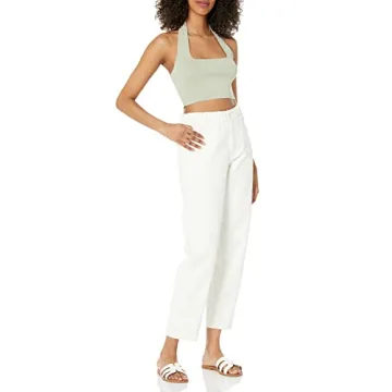The Drop Women's Greta Fitted Square Neck Halter Sweater Bralette - Stylish Comfort in Desert Sage.