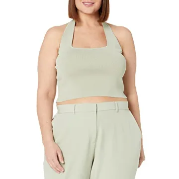 The Drop Women's Greta Fitted Square Neck Halter Sweater Bralette - Stylish Comfort in Desert Sage.