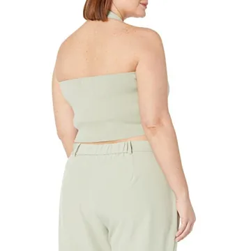The Drop Women's Greta Fitted Square Neck Halter Sweater Bralette - Stylish Comfort in Desert Sage.