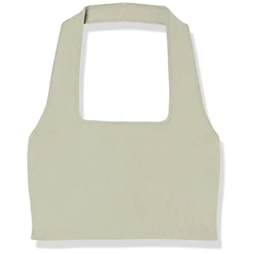 The Drop Women's Greta Fitted Square Neck Halter Sweater Bralette - Stylish Comfort in Desert Sage.