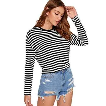 SweatyRocks Women's Striped Tee - Comfortable Casual Style