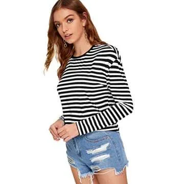SweatyRocks Women's Striped Tee - Comfortable Casual Style