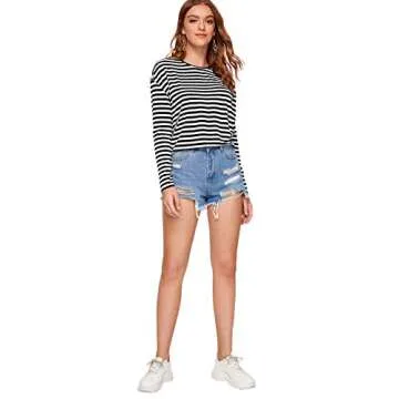 SweatyRocks Women's Striped Tee - Comfortable Casual Style