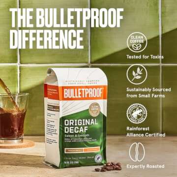 Bulletproof Original Medium Roast Whole Bean Decaf Coffee, 12 Ounces, 100% Arabica Coffee Sourced from Central and South America