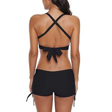 Century Star Women Push Up Athletic Two Piece Bikini Set Deep V Neck Halter Back with Boyshort Swimsuit Vintage Bathsuit Z Black 6-8