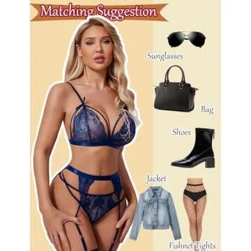 Avidlove Women Lingerie Set Lace Teddy Strap Babydoll Bodysuit with Garter Belts (L, Navy Blue)