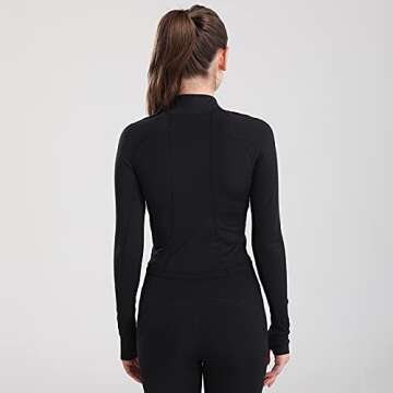 ZHENWEI Yoga Tops for Women Long Sleeve 1/2 Zip Athletic Tops for Women Running Top with Thumb Holes Black S