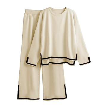 Tanming Women's Cozy 2-Piece Knit Sweater & Wide Leg Pants Lounge Set
