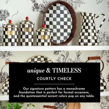 MACKENZIE-CHILDS Cheese Course, Cute Cheese Board and Serving Board for Charcuterie, Black-and-White Courtly Check