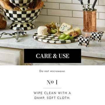 MACKENZIE-CHILDS Cheese Course, Cute Cheese Board and Serving Board for Charcuterie, Black-and-White Courtly Check