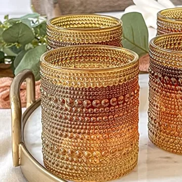 Kate Aspen Beaded Amber Drinking Glasses Set of 6-10 oz Vintage Glassware Set Jupiter Glasses, Cocktail Glass Set, Juice Glass, Water Cups Hostess Gift, Present, Gift for Newlyweds