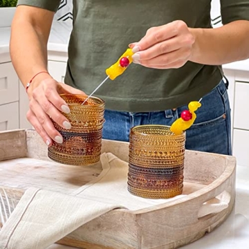 Kate Aspen Beaded Amber Drinking Glasses Set of 6-10 oz Vintage Glassware Set Jupiter Glasses, Cocktail Glass Set, Juice Glass, Water Cups Hostess Gift, Present, Gift for Newlyweds