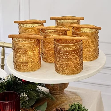 Kate Aspen Beaded Amber Drinking Glasses Set of 6-10 oz Vintage Glassware Set Jupiter Glasses, Cocktail Glass Set, Juice Glass, Water Cups Hostess Gift, Present, Gift for Newlyweds