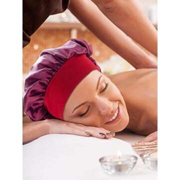 6 Pieces Satin Sleep Cap Elastic Wide Band Hat Night Sleeping Head Cover for Good Sleeping (Silver Black Wine Red Royal Blue Gold Purple)