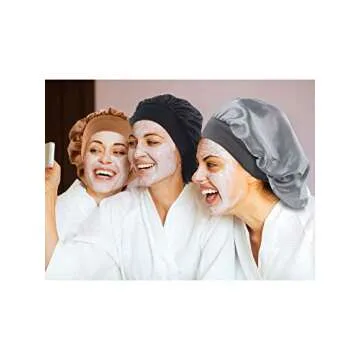 6 Pieces Satin Sleep Cap Elastic Wide Band Hat Night Sleeping Head Cover for Good Sleeping (Silver Black Wine Red Royal Blue Gold Purple)