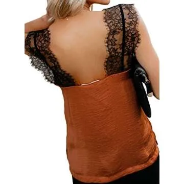 Canikat Women Orange V Neck Lace Cami Tank Top Lightweight